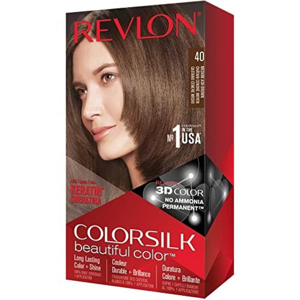 Revlon Permanent Hair Color, Permanent Hair Dye, Colorsilk with 100% Gray Coverage, Ammonia-Free, Keratin and Amino Acids, 40 Medium Ash Brown, 4.4 Oz (Pack of 1)