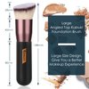 Angled Top Foundation Brush, Premium Kabuki Makeup Brush for Liquid, Blending, Cream, Powder,Blush Buffing Stippling Face Makeup Tools Black