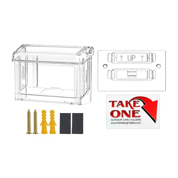 Marketing Holders Outdoor Business Card Holder Clear Lid Holds 3.5" x 2" Cards Advertising Vehicle Box with Double Sided Tape and Hanging Hardware Clear Acrylic