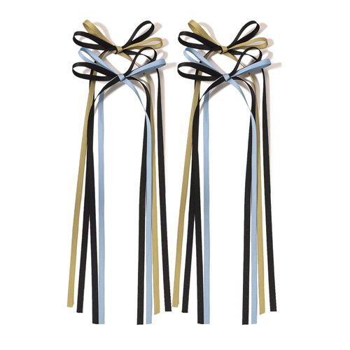 LFOUVRE Hair Bow Clips, Hair Bows for Women, Ribbon Bow Clips with Long Tassel, Bowknot Hair Ribbon for Girls, Ribbon Bow Clips for Hair, Blue Hair Bow Hair Accessories for Girls 4pcs