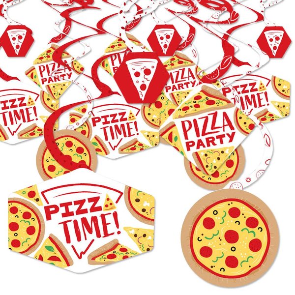 Big Dot of Happiness Pizza Party Time - Baby Shower or Birthday Party Hanging Decor - Party Decoration Swirls - Set of 40