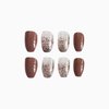 SINHOT Medium Coffin Press on Nails Ballerina Fake Nails Glossy Glue on Nails Brown Gradient Acrylic Nails with Brown Glitter False Nails Designs 24 pcs