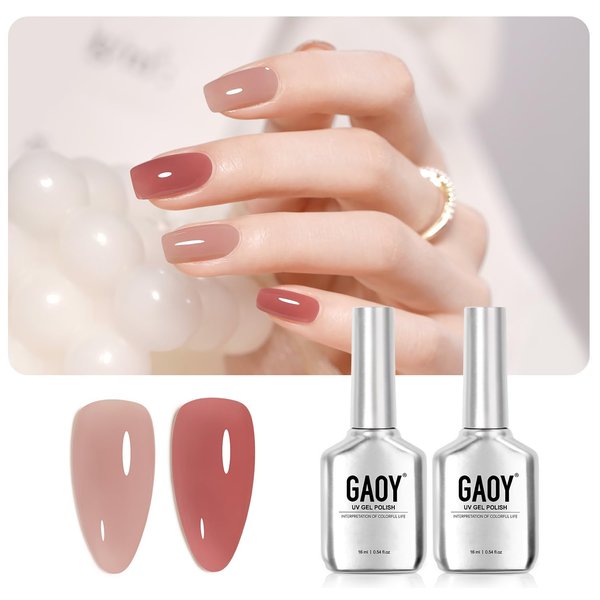 GAOY Jelly Gel Nail Polish, 2 Colors 16ml Pink Nude Maroon Plum, Sheer Soak Off UV Gel Polish Set