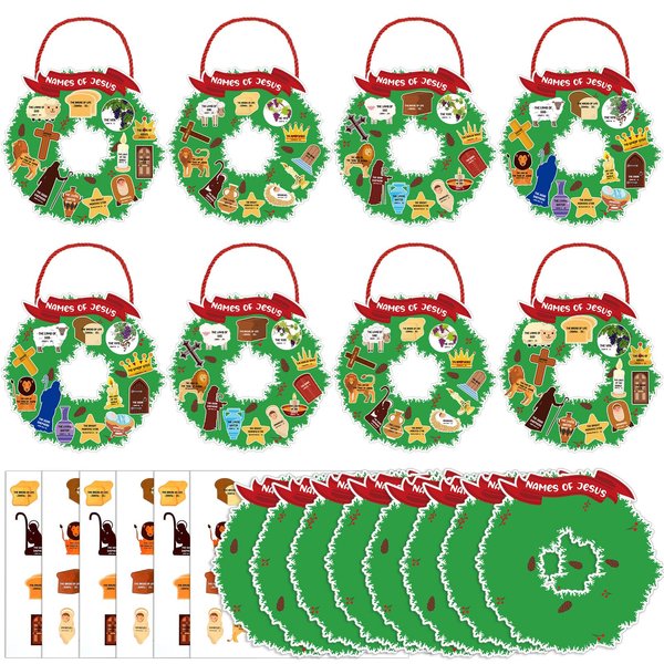 Geetery 24 Pack Sunday School Religious Crafts for Kids Names of Jesus Wreath Craft Kit DIY Hanging Christmas Ornament Craft Kit Christmas Crafts for Kids Paper Craft Kits Fun Home Activities