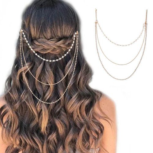 BeeSpring Crystal Head Chain Jewelry Pearl Gold Hair Bridal Headpiece Hair Accessories for Women and Girl