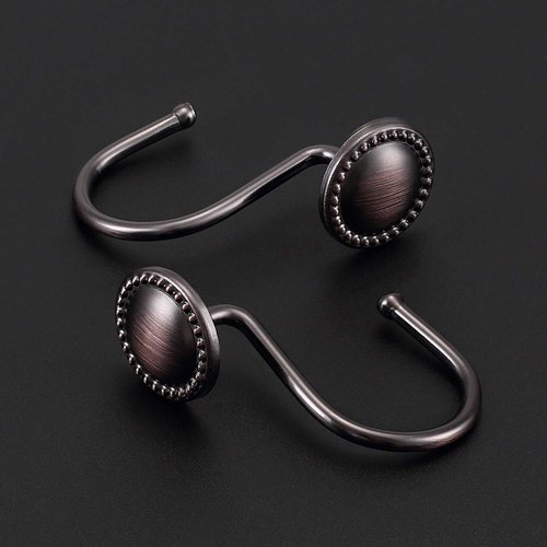 CHICTIE Bronze Shower Curtain Hooks,Oil Rubbed Decorative Shower Rings,Set of 12 Rust Resistant Shower Hooks Hangers for Bathroom Curtains Rods(Oil-Rubbed Bronze)