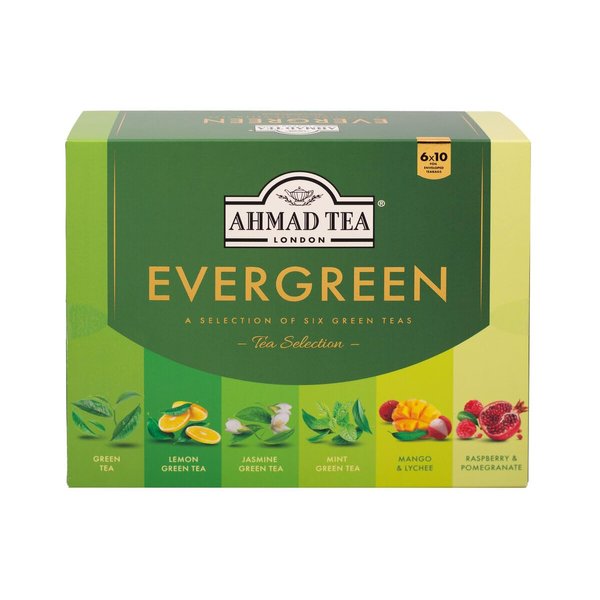Ahmad Tea Green Tea, Evergreen Selection Pack Teabags, 60 Foil Teabags - Caffeinated & Sugar-Free