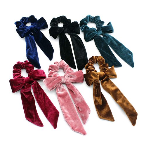 6 PCS Women Lady Velvet Elastics Hair Scrunchies Hair Ties Bow Soft Head Wrap Headbands Elastics Hair Tie Ponytail Holders Hair Accessories