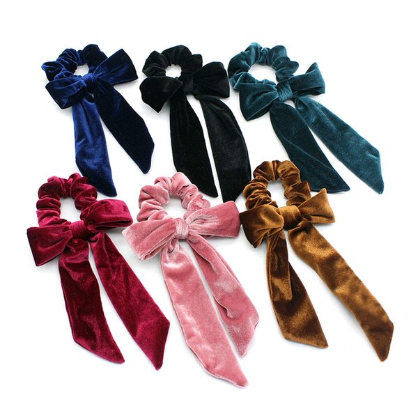6 PCS Women Lady Velvet Elastics Hair Scrunchies Hair Ties Bow Soft Head Wrap Headbands Elastics Hair Tie Ponytail Holders Hair Accessories