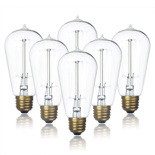 Jslinter 6-Pack Edison Light Bulb, Warm White 2200K Old Fashioned Incandescent Light, 60 Watt Dimmable ST58 Antique Vintage Style Light, Clear Glass e26 Base(60w/110v)