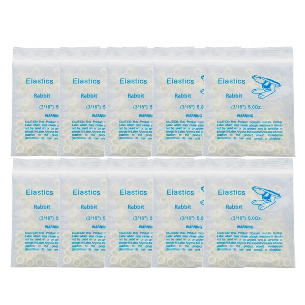 Dental Orthodontic Elastics Rubber Latex Bands Ties Braces 5.0oz Zoo Pack 10Packs 1000Pcs (Rabbit 3/16" 5.0oz)
