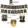 50th Glitter Black Gold Birthday Banner Party Decorations, Happy 50th Birthday Decorations Hanging Swirls Banner Honeycomb Centerpieces for Men Women Happy 50 Years Old Bday Party