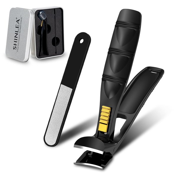 SHINLEA Angled Head Nail Clippers for Seniors Thick Nails, German Professional Fingernail ToeNail Clippers with Catcher and Sharp Wide Opening, Nail Clipper Set for Men Women Pregnant