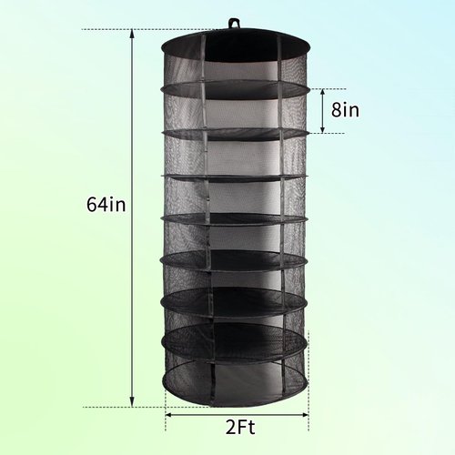 Growsun Herb Drying Rack, 2ft Diameter 8 Tiers Hanging Mesh Drying Rack w/Garden Pruning Shears