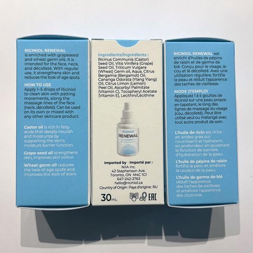 Riciniol Renewal – Mutipurpose Castor Oil for Face, Neck, and Decollete | Bio-Advanced Castor Oil with Grape Seed and Wheat Germ Oil, Pure & Natural Skincare, Fast-Absorbing Moisturizer (30ml)