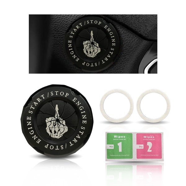 Car Push Start Stop Button Cover, Rotary Ignition Protective Cover Anti-Scratch Start Stop Button Decorative Cover, Universal Car Interior Accessories Key Ignition Switch Cover (Middle Finger - Black)