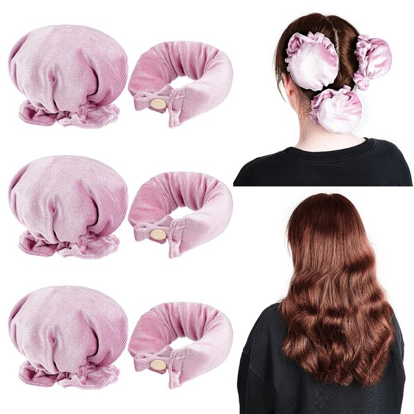 welltop Hair Curling Set - 3 Sets/6 PCS No Heat Soft Rollers, Hair Caps, Headband for Overnight Heatless Curls
