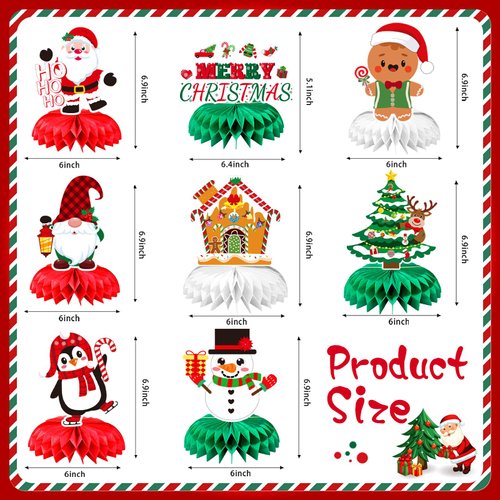 JULMELON Christmas Table Decorations Honeycomb Centerpieces,8 PCS 3D Double Side Xmas Holidays Table Centerpieces Cute Santa Snowman Table Toppers Decor for Christmas Party Supplies