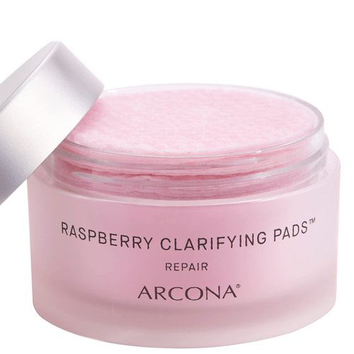 ARCONA Raspberry Clarifying Pads - Raspberry Extract, Witch Hazel, Salicylic Acid + Tea Tree Extracts Cleanse, Clarify + Protect Skin - 45 Pads, Made in The USA