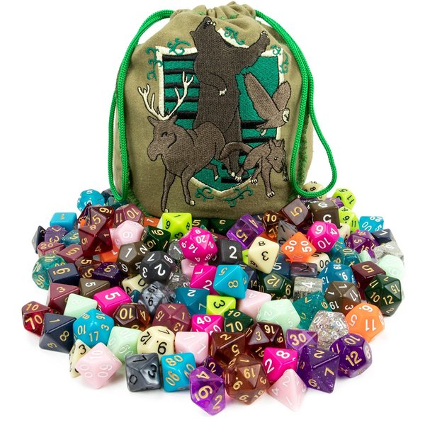 Wiz Dice DND Dice Set - 140 Pieces Total (20 sets of 7 Dice in Unique Colors) & Storage D&D Dice Bag-Polyhedral Role Playing Dice - Perfect DND Accessories for TTRPG Dice Games - Bag of Tricks