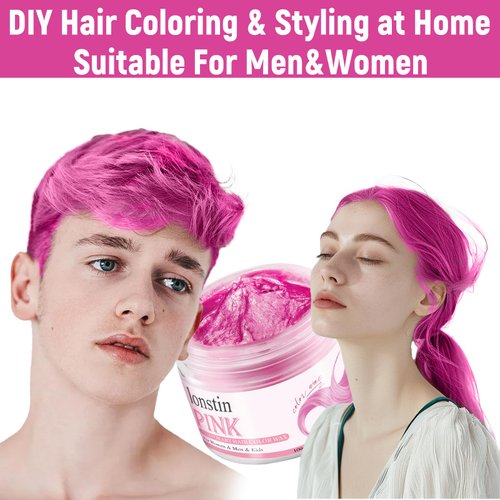 Pink Hair Dye Temporary, lonstin Temporary Hair Color for Kids Colored Hair Wax Wash Out Hair Color Men Women Halloween Christmas 3.4fl.oz (pink, pink)