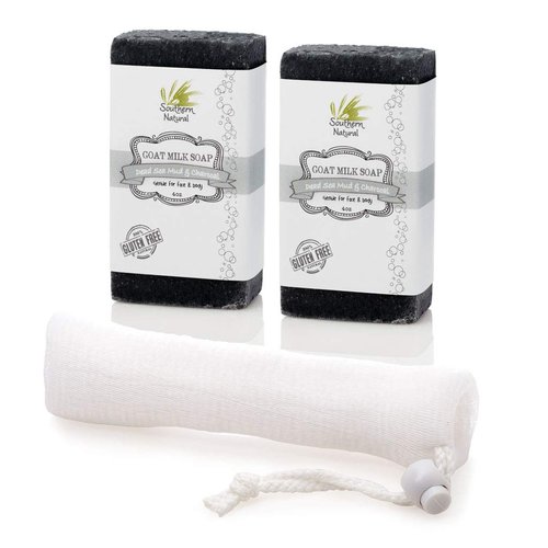 Southern Natural Activated Charcoal Soap Bar (2 Pack) For Dry, Sensitive Skin. Great For Face & Body. Made With Dead Sea Mud, Goat Milk & Peppermint Essential Oil. 4 oz bars