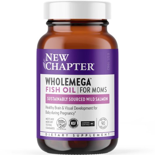 New Chapter Wholemega for Moms Fish Oil Supplement - Prenatal DHA with Omega-3 + Vitamin D3 for Prenatal & Postnatal Support - 90 ct, 500mg Softgels