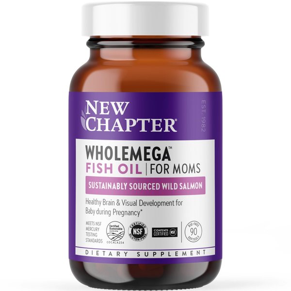New Chapter Wholemega for Moms Fish Oil Supplement - Prenatal DHA with Omega-3 + Vitamin D3 for Prenatal & Postnatal Support - 90 ct, 500mg Softgels