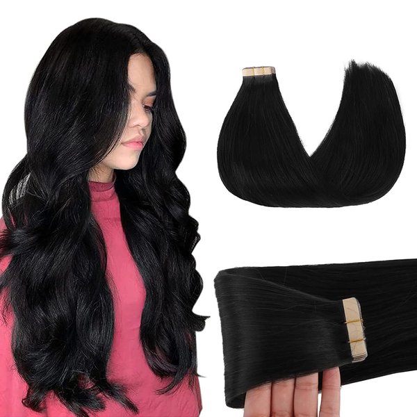 GOO GOO Tape in Hair Extensions Human Hair, 4/27/4 Balayage Chocolate Brown to Caramel Blonde, 18inch 50g 20pcs, Thick Ends Straight Seamless Tape in, Invisible Tape in Hair Extensions Human Hair