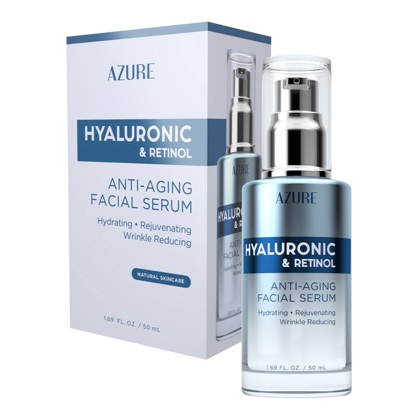 AZURE Hyaluronic & Retinol Anti Aging Facial Serum - Hydrating, Anti Aging & Rejuvenating | Reduces Wrinkles, Fine Lines & Creases | Evens & Restores Skin Tone | Made in Korea - 50mL