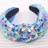Sequin Knot Headband for Girls, Fashion Sparkly Blue Wide Hair Bands Elastic Cute Top Knot Headwear Hairbands Back to School Head Boppers Party Supplies for Kids Hair Hoop 1PCS