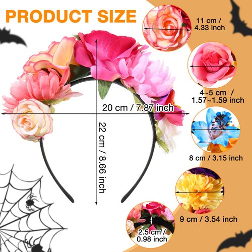 WILLBOND 3 Pcs Mexican Rose Flower Crown Headband Easter Mardi Gras Headpiece Cosplay Headgear for Party (Fresh Colors)