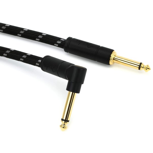 Fender Deluxe Series Instrument Cable, Straight/Angle, Black Tweed, 15ft