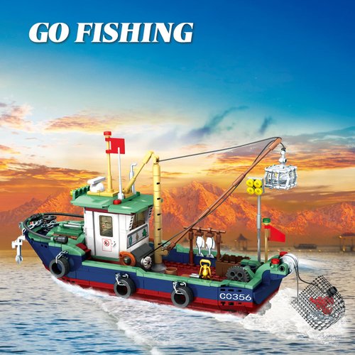 WVINVW Fishing Boat Building Blocks Sets, Compatible with Lego Boat Sea Fishing Building Blocks Toy Set Collection Decoration, Gifts for Boys and Girl Ages 6-12 Years Old and up, 582 Pcs