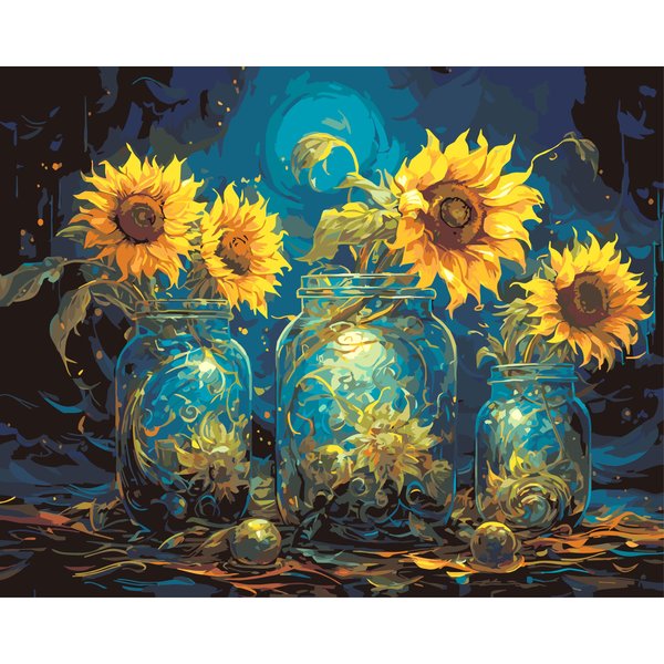 Paint by Numbers for Adults Beginner, Sunflowers in A Glass Jar Paint by Numbers Kits Romantic Merlin Jar Adult Paint by Number Acrylic Kids Paint by Number Kits Home Wall Decoration, 16 x20 Inch