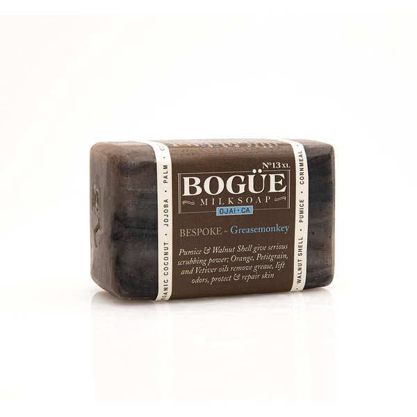BOGUE Luxury Goat Milk Soap - No.13 BESPOKE Grease Monkey XL - Three Aggrigates to Exfoliate, Remove Grease and Smells and Essential Oils of Orange, Petitgrain & Vetiver