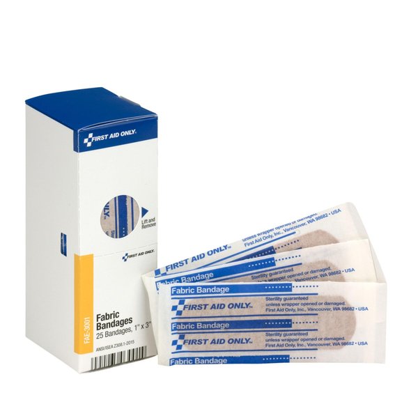 First Aid Only SmartCompliance Refill 1" x 3" Fabric Bandages, 25 Per Box