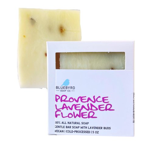 Bluebyrd Soap Provence French Lavender Soap Bar | 100% Natural Lavender Essential Oil Bar Soap - Exfoliating Dried Lavender Buds | Cleansing Moisture Body Wash - USA Handmade Vegan (Lavender)