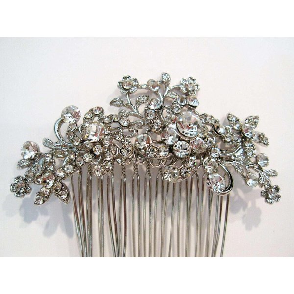 Generic Crystal leaves and flowers silver hair comb barrette clip bridal clip- Silvr, 1
