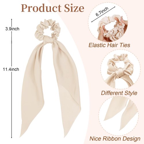 8 PCS Bow Hair Scrunchies Detachable Silky Satin Hair Ties for Women Girls Silk Hair Scrunchies with Long Ribbon Bows Ponytail Holder Elastic Hair Ties Knotted Bow Silk Hair Accessories