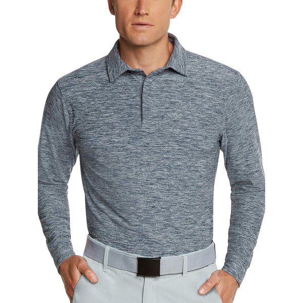 Men's Dry Fit Long Sleeve Golf Shirt - Quick Dry Polo Shirts - UPF 30, Stretch Fabric Blue