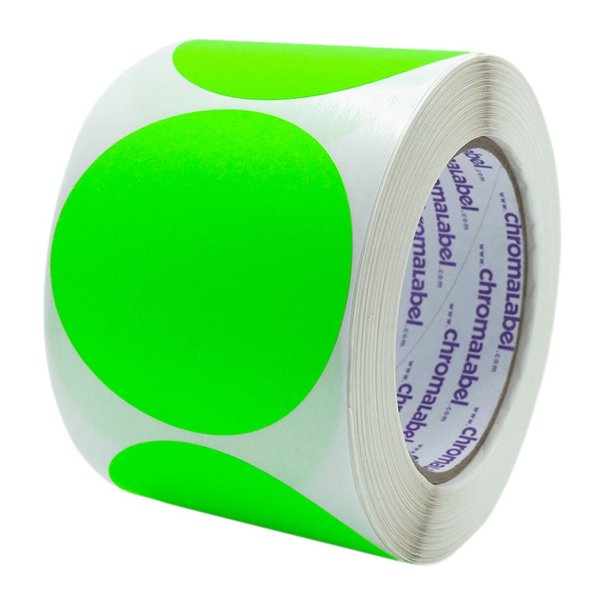 ChromaLabel 3 Inch Round Sticker Labels, High Visibility Removable Stickers Labels, Easy to Write On Color Coding Labels - 500 Sticky Dots per Roll, Matte Finish Fluorescent Green Dot Stickers