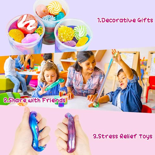 Eunvabir 24 Pack Galaxy Slime Party Favors Kit for Kids, DIY Non-Sticky Slimes Stress Relief Toys for Girls Boys, Christmas Valentine Birthday Classroom Prizes/Games/Gifts