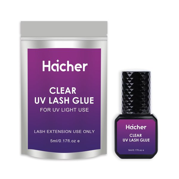 HAICHER UV Lash Glue for Eyelash Extensions, Curing 1-2 Sec Drying Time, Extreme Retention 7-9 Weeks, Lash Adhesive for UV Light Professional Use Only (0.17 fl.oz / 5ml)