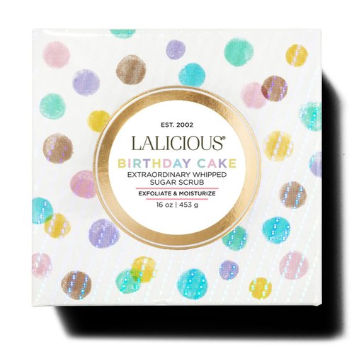 LaLicious Birthday Cake Extraordinary Whipped Sugar Scrub - Pink Shimmer Body & Foot Scrub, Exfoliating & Moisturizing Skin Care with Coconut Oil & Honey, No Parabens (16oz)