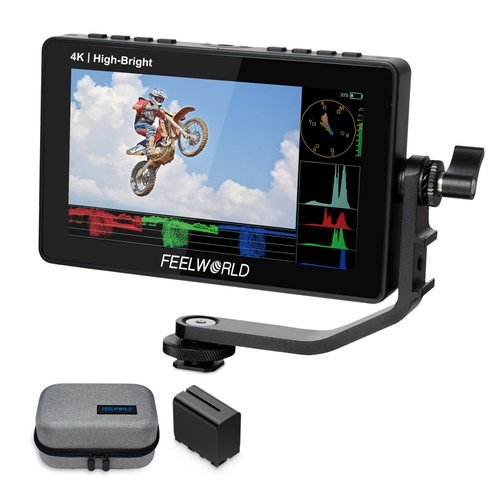 FEELWORLD F5 Prox 5.5 Inch 1600nit High Bright DSLR Camera Field Monitor with F970 Battery 6600mAh and Bag, Touchscreen Waveform LUT External Install and Power Kit 1920x1080 HDMI in Out Type-c Input