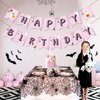 Halloween Happy Birthday Banner Pink Black Hanging Bunting Banner with Ghost Decorations for Halloween Themed Girls Birthday Party Supplies