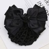 Women Bowknot Snood Net Barrette Hair Clip Bun Cover Hairnet Satin Bow Barrette French Hair Clips Ribbon Flower Hair Accessories for Stewardess Banks Hotels Restaurant Staff (Black)