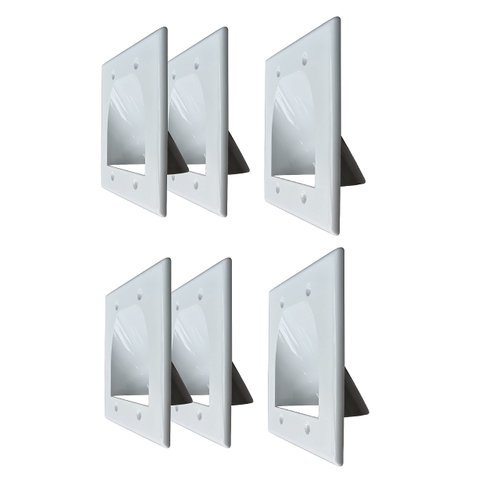 BestMounts - 6 Pack in Wall Cable Management TV Cord Hider for Wall Mounted TV - Recessed Wall Plates Cable Pass Through - Dual Gang Behind Wall Cable Management up to 8-10 Low Voltage Cords (White)