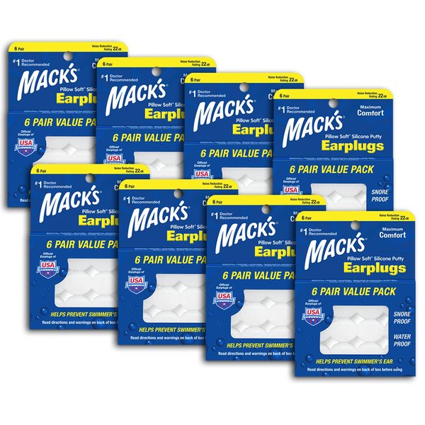 Mack's Pillow Soft Silicone Earplugs - 6 Pair (Pack of 8), Value Pack – The Original Moldable Silicone Putty Ear Plugs for Sleeping, Snoring, Swimming, Travel, Concerts and Studying